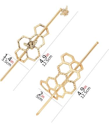 CAIRIAC Honeycomb Hair Clips Slide Hairpins Minimalist Bee Hair Barrette Bun Hair Pins Metal Hair Slide with Stick Creative Hair Accessories for Women Girls Gifts (Gold) - Buy Online on GoSupps.com