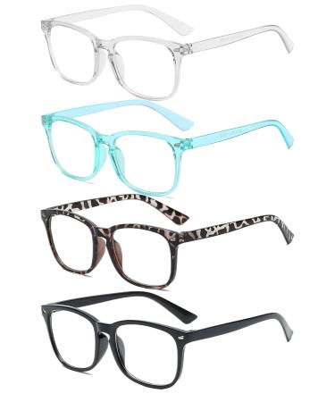 4 Pack Reading Glasses Blue Light Blocking Men and Women Reading Glasses Anti-Glare/UV Filtering Lightweight Glasses 4 Pack Mix Color 1.5 x