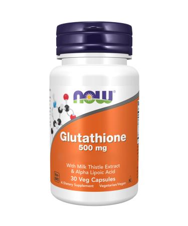 Now Foods L-Glutathione 500mg with Milk Thistle and Alpha-Lipoic Acid 30 Vegan Capsules Amino Acid Lab Tested Gluten Free Soy-Free Non-GMO