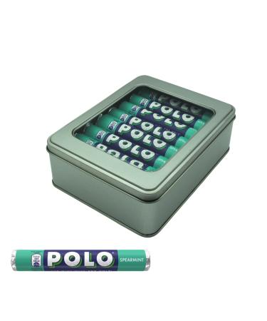 Polo Mints Spearmint Sweets 16 x 34g Large Tubes in Refillable Silver Window Lid Tin