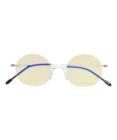 CessBlu Computer Reading Glasses Cut Blue Light Anti Glare Blocking UV Rays Eyeglasses for Men Women Rimless Round Silver 2.25 x