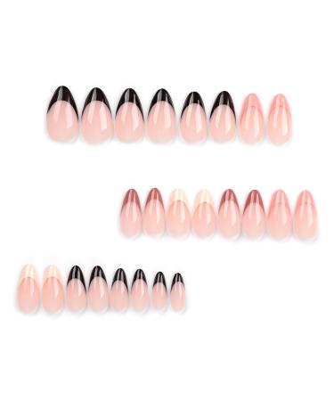 Mouyouglow Short Almond Press On Nails - Pink Nude Brown Vanilla French Tip Fake Nails with Glue | Shiny Artificial Fingernails for Autumn & Spring - Buy Online on GoSupps.com