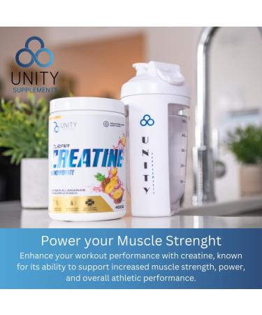 Unity Supplements Flavoured Creatine Monohydrate Powder - Promotes Muscle Growth Recovery Strength & Performance - 5g Pure Creatine - 60 Servings (400g) - Easy Mix Formula (Pineapple Punch) - Buy Online on GoSupps.com