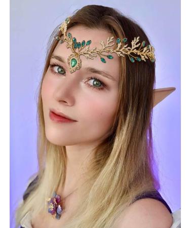 IYOU Rhinestone Fairy Headband Crown Gold Leaf Elf Headpiece Crystal Woodland Enchanted Hairband Tiara Queen Costume Party Hair Accessories for Women - Buy Online on GoSupps.com