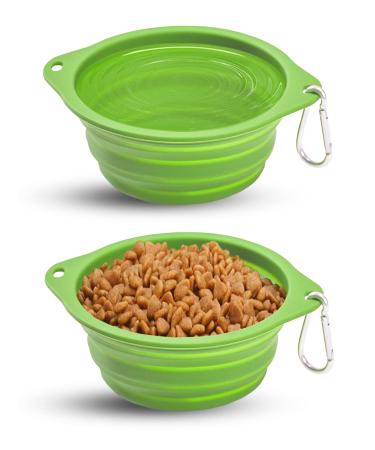 CFMOUR 2-Pack Collapsible Dog Bowls - No Plastic Rim Dog Travel Bowls Double Grip Portable Water Bowl for Camping Walking Traveling, 650ml Lime Green