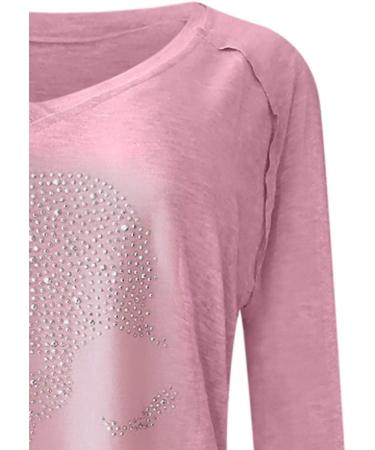 Women's Halloween V Neck Sweatshirt - Skeleton Print Long Sleeve T-Shirt Hot Drill Blouse in Medium Purple - Buy Online on GoSupps.com