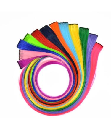 12-Piece Colored Hair Extensions Clips - 22 Inch Rainbow Clip-In Synthetic Hair for Women & Girls | Cosplay & Fashion Party Accessories - Buy Online on GoSupps.com