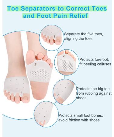 4 Pairs Metatarsal Gel Pads & Toe Separators - Bunion Relief Foot Pain Alleviation Hammer Toe Corrector Forefoot Cushions for Men & Women - Buy Online on GoSupps.com