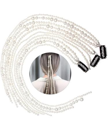 Minkissy Beaded hair clip Faux Pearls Strand Tassel Chain Hair Accessories Ponytail Decor Hair Extensions Hair Decoration for Party Wedding Daily - Buy Online on GoSupps.com