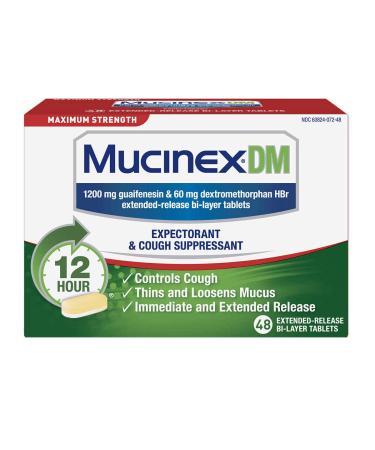 Cough Suppressant and Expectorant Mucinex DM Maximum Strength 12 Hr Relief Tablets 42ct 1200 mg Thins & loosens Mucus That Causes Chest Congestion (Pack of 3)