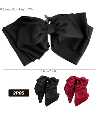 Hair Bows for Women Bows for Hair Ribbon Hair Clips 2PCS Black Red Hair Bow Satin Bow Hair Clips Large Silky Ribbon Bows Hair Accessories for Women Girls Short Type - Buy Online on GoSupps.com