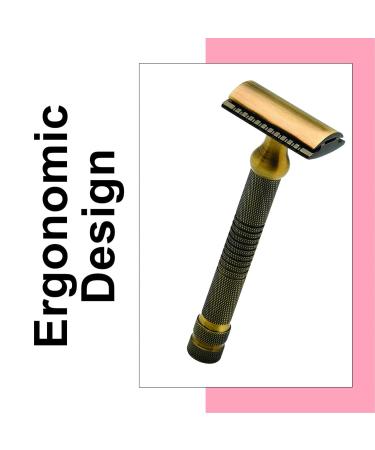 Pearl Double Edge Safety Razor - Eco-Friendly Men's Shaving Kit | Premium Close Comb Reusable Razor | Perfect Father's Day Gift (Antique Brass - Buy Online on GoSupps.com