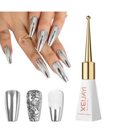 Silver Nail Polish Chrome Gel Nail Polish Metallic Painting Gel Reflective Gel Nail Art for Drawing Lines Soak Off/Led Nail Gel Metal Polish Super Shine Nail Varnish for DIY Art Gel