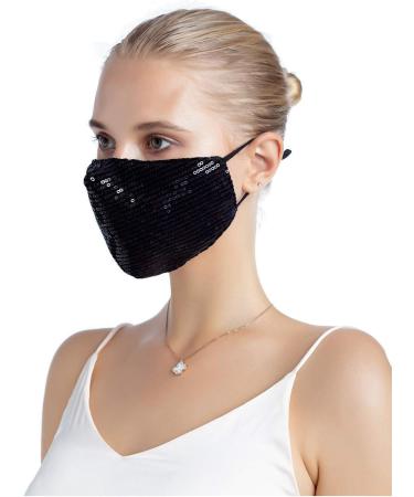 Yimidear Bling Sequin Adult Mouth Protection Mask - Reusable Washable Dust Mask with 2 Active Coal Filters for Running & Cycling - Black - Buy Online on GoSupps.com