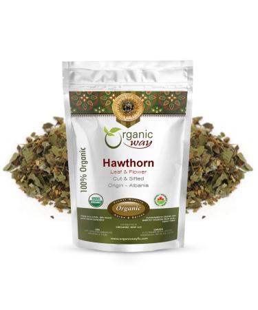 Organic Way Hawthorn Leaf and Flower Cut & Sifted (Crataegus monogyna) - Herbal Tea | European Wild-Harvest | USDA & Kosher Certified | Non GMO & Gluten Free | Origin - Albania (16 Oz) 1 Pound (Pack of 1)
