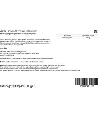 Jarrow Formulas PS100 (Phosphatidylserine) Soybean 100mg 120 Laboratory Tested Gluten Free Non-GMO Capsules - Buy Online on GoSupps.com