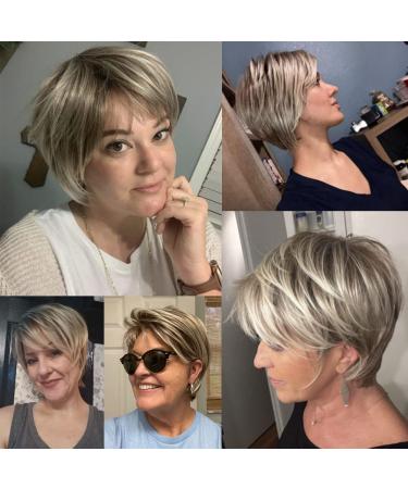 Rosa Star Ombre Brown Mixed Blonde Short Wig with Bangs | Natural Curly Synthetic Hair | Heat Resistant | Full Wig for Women - Buy Online on GoSupps.com