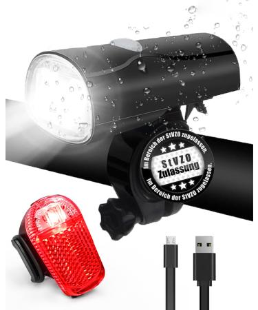 LED bike lighting set USB Charging bicycle lamps StVZO approved bicycle light set waterproof bicycle lights set bicycle light front rear light for children adult bike lights