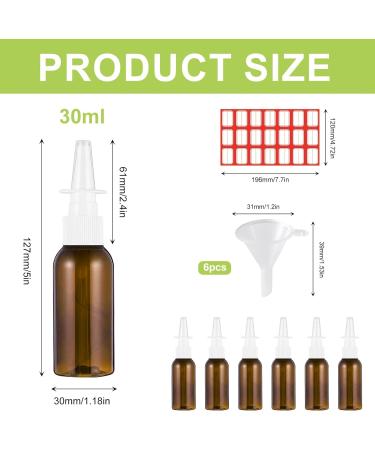 Omevett 6 Pcs Nasal Spray Bottle 30ML Empty Amber Glass Nasal Spray Bottles Refillable Fine Mist Sprayers Portable Nasal Spray Bottles Container with 6 Pcs Funnels and Labels for Saline Essential Oils - Buy Online on GoSupps.com