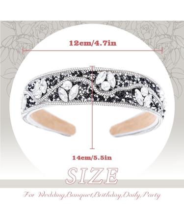Flayem Rhinestone Headband Sparkly Crystal Headband Glitter Paddle Wide Hairband Gorgeous Banquet Hair Hoop Accessories for Women and Girls (Black White) - Buy Online on GoSupps.com