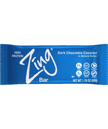 Zing Plant Based Protein Bar | Dark Chocolate Coconut , 12 Count | Macaroon Style Shaved Coconut | 11g Protein and 3g Fiber | Vegan, Gluten Free, Non GMO | Created by Professional Nutritionists