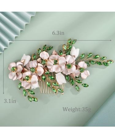 Kercisbeauty Emerald Green Crytal Hair Comb Gold Flower Beaded Hair Piece for Wedding Brides Bridesmaid Girls Prom Hair Accessories(Green) - Buy Online on GoSupps.com