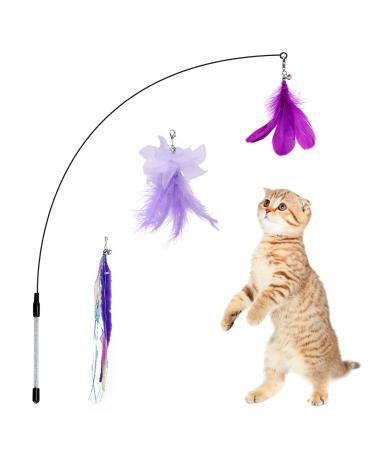 Jetczo Cat Wand Toys, Cat Feather Toys, Interactive Cat Toys with 3 Feather Refills, 29 Steel Wheel with Feather Bell for Kitty Kitten PVC Handle