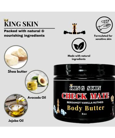 KING SKIN CheckMate Body Butter I Infused with Fine Fresh Fragrance with notes of Bergamot Vanilla & Cedarwood I Packed with Shea Butter & Avocado I Long Lasting Deep Hydration for Men I 6 oz - Buy Online on GoSupps.com