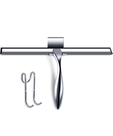 Shower Squeegee Stainless Steel Bath Squeegee 14 Inch Glass Squeegee Bathroom for Shower Doors Bathroom Windows Kitchen Mirror and Car Glass with Matching Hooks Holder
