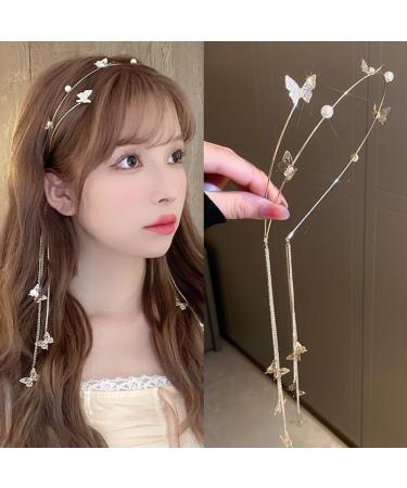 fdsmall Rhinestone Headband Silver Wedding Butterfly Headband Crystal Tassel Headband for Women Sparkly Rhinestone Head Chain Headwear Headpieces Hair Accessories for Women and Girls (Gold) - Buy Online on GoSupps.com