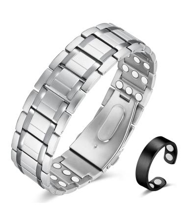 Vicmag Magnetic Bracelet Men Three Rows Magnetic Field Titanium Steel Bracelet for Folding Clasp with Adjustment Tool (Silver) 2-silver - Buy Online on GoSupps.com