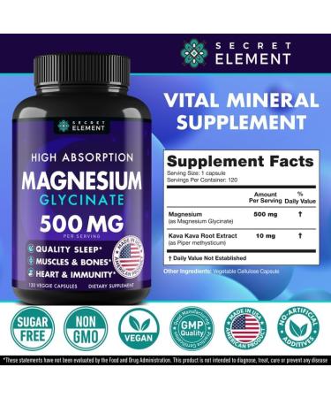 Magnesium Glycinate 500MG Capsules Magnesium Supplement for Adults & Kids with Kava Kava High Absorption Vegan & Non-GMO 120 Capsules 120 Count (Pack of 1) - Buy Online on GoSupps.com