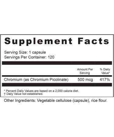 Chromium Picolinate Supplement 500mcg - 120 Veg Capsules for Carb & Sugar Metabolism - Buy Online on GoSupps.com