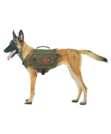 OneTigris Dog Backpack for Medium & Large Dogs, Nylon Backpack for Dogs Tactical Pet Backpack with Side Pockets for Hiking Walking Training Running Green Large