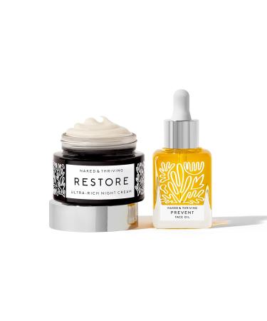 Naked & Thriving The Advanced Anti-Aging Duo: For fewer visible wrinkles | Restore Ultra-Rich Night Cream (50 mL) + Prevent Anti-Aging Face Oil (35 mL) - Buy Online on GoSupps.com