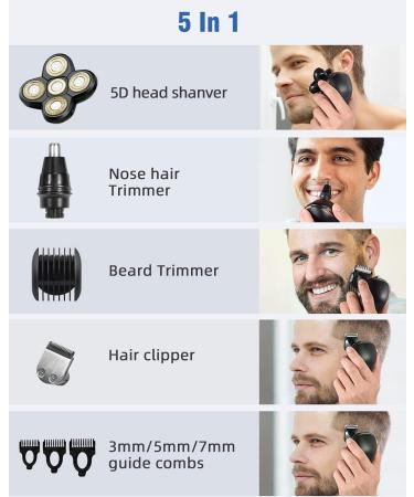 5-in-1 Electric Razor for Men | Rechargeable Shaver Hair Clipper Nose & Ear Trimmer Facial Brush - International Shipping Available - Buy Online on GoSupps.com