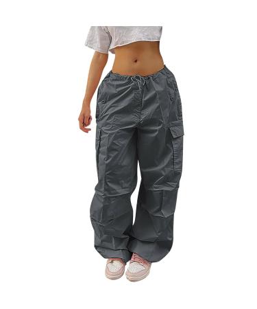 Parachute Pants Y2K Women Cargo Pants Baggy Cargohose Track Pants Streetwear Vintage Jeans Pants 90s E-Girl Streetwear Cargo Pants Y2K Sports Pants Lang 07-Gray XL