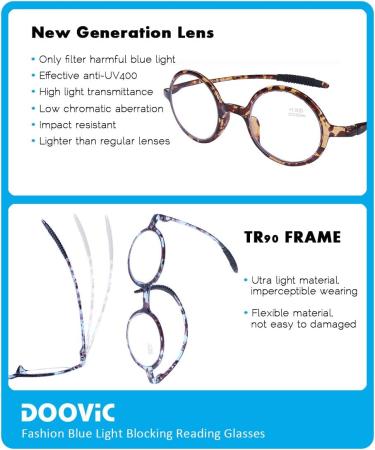 DOOViC Round Blue Light Blocking Reading Glasses for Men & Women +2.5 Strength - Lightweight Flexible Design - 4 Color Options - Buy Online on GoSupps.com