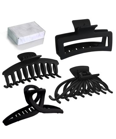 4 Style Black Extra Hair Large Claw Clips  5 Inch Big Matte Claw Clips for Thick Long Curly Hair  Matte Rectangular Hair Clips for Women and Girls  Non-slip Strong Hold Jaw Clips
