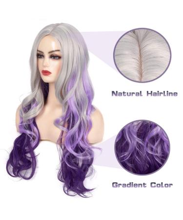 Beweig Long Curly Wavy Silver Grey to Purple Synthetic Cosplay Wig for Women - Buy Online on GoSupps.com