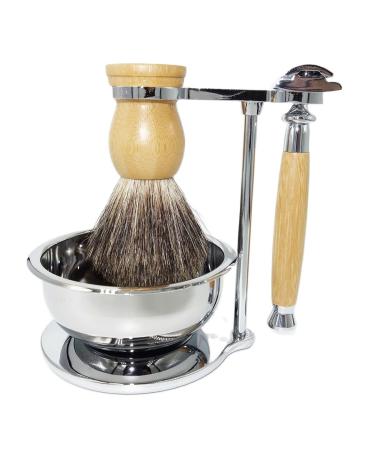 HRTC men's razor fashionable male bamboo rasier set new double-sided safety-rein roof hair and brush-shell holder Bowl 13x16cm Silver