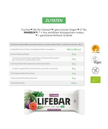 Lifefood Lifebar Energy Seal - Vegan Sports Bars Raw Organic Gluten-Free Lactose-Free No Added Sugar - 15 Pack (Fig Flavor) - Buy Online on GoSupps.com