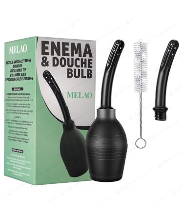 Melao Enema Bulb for Men, Anal Douche for Women, Reusable Vaginal or Anal Cleaner with 2 Nozzle and 1 Brush, 310ML (Black)