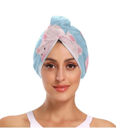 Pink Pigs Blue Hair Towel 2 Pack Super Absorbent Hair Drying Towel Quick Dry Hair Turbans Head Towel with Button Twisty Wrap for Women Girls