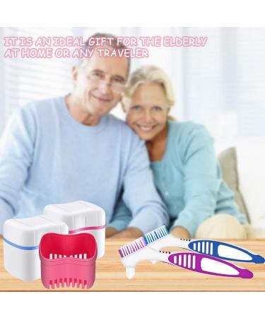 Hongecb 2 Dental Prosthesis Box - Container & Cup with Cleaner Brushes for Denture Storage & Cleaning (Light Blue & Pink) - Buy Online on GoSupps.com