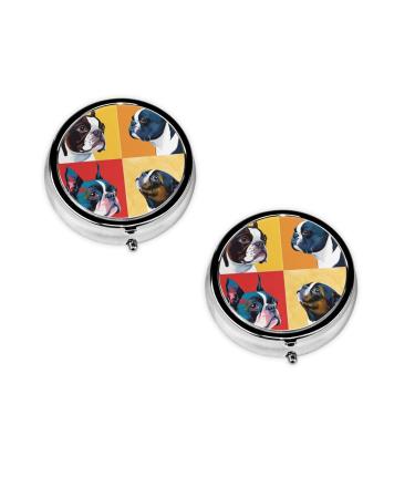 Cute Pug Printed Mini Round Pill Box Pill Box 3 Compartment Medicine Pill Case Pill Organizer Travel Pillbox Portable Pill Box for Pocket Home Office Use