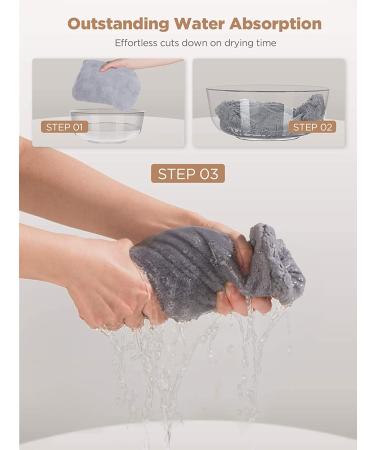 Hicober Microfiber Hair Towel 3 Pack - Hair Turbans for Wet Hair - Drying Wrap Towels for Curly Hair - Anti Frizz - Blue/Grey/Pink - Buy Online on GoSupps.com