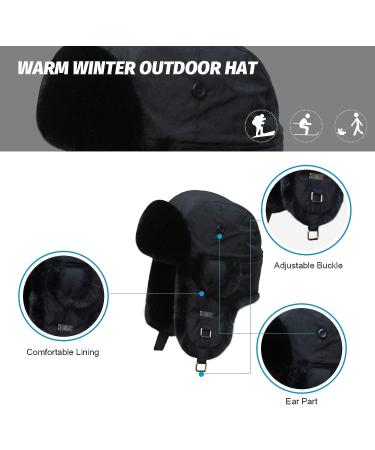 Kurhatic Winter Trapper Hat - 100% Rabbit Fur Aviator Russian Trooper Hat - Black XX-Large - Buy Online on GoSupps.com