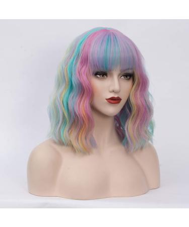 Cying Lin Short Bob Rainbow Wig for Women - Cosplay Halloween Party Wavy Curly Heat Resistant Wig - Buy Online on GoSupps.com