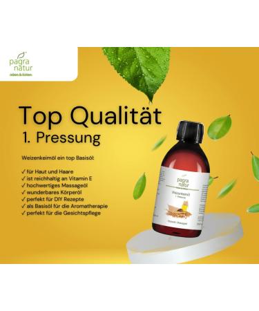 Pagra Natur Massage Oil - 100% Pure Wheat Germ Oil 1st Pressing 250 ml | Premium Natural Body Oil for Relaxation & Skin Nourishment - Ships Internationally - Buy Online on GoSupps.com
